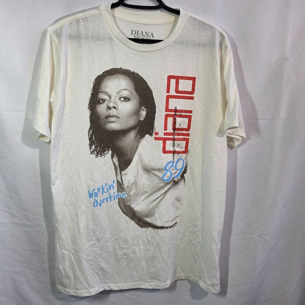 Diana Ross Workin Overtime 89 Tour Concert Graphic T-Shirt Cream Ivory Women's M